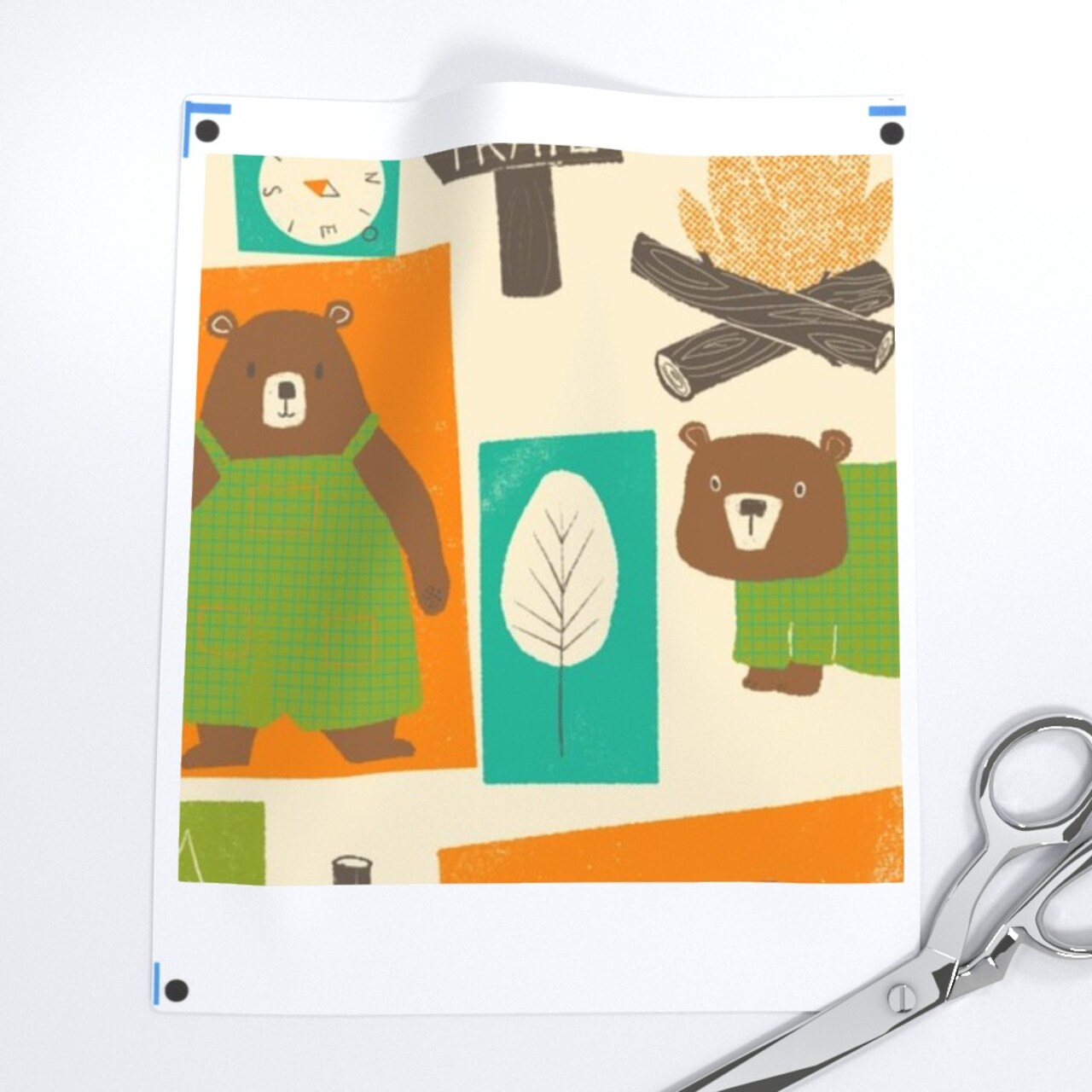 Woodland Camping Cute Bears Whimsical Rustic Lodge Mountain Canoe Camp Fire Custom Printed Fabric by Spoonflower Various Fabrics by the Yard or Fat Quarter